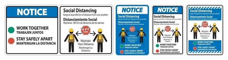 Notice Bilingual Social Distancing Construction Sign vector