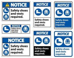 Señal de aviso Se requieren zapatos y chaleco de seguridad con símbolos de ppe vector