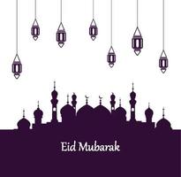 eid mubarak y ramadán linternas pro vector