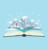 Open book of North pole animal  flat design background vector