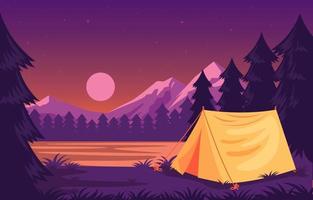 Camp Site In Lake And Mountain Landscape vector
