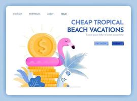 travel website with the theme of cheap tropical beach vacation enjoy holiday in excotic destination at best prices Vector design can be used for poster banner ads website web marketing flyer