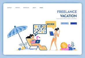 travel website with the theme of freelancer vacation keep working with internet access service at holiday Vector design can be used for poster banner ads website web mobile marketing flyer