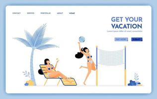 sitio web de viajes con el tema de obtener sus vacaciones. Disfrute de los servicios de viajes de vacaciones a las playas de las islas tropicales. El diseño vectorial se puede utilizar para carteles publicitarios. vector