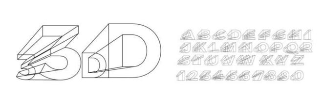 3d geometric alphabet font. Letters, numbers and symbols. vector