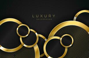 Realistic 3d background with shiny gold circle shape Vector golden circle shape on black surface Graphic design element