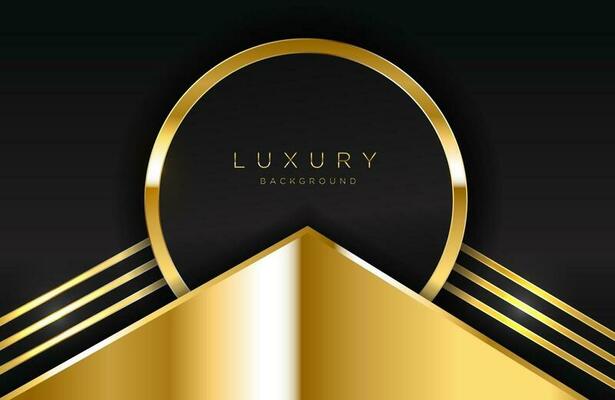 Realistic 3d background with shiny gold geometric shape Golden geometric illustration on black surface