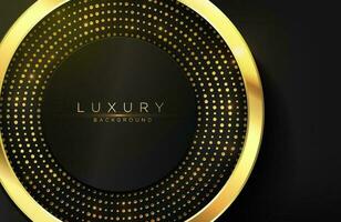 Realistic 3d background with shiny gold circle shape Vector golden circle shape on black surface Graphic design element