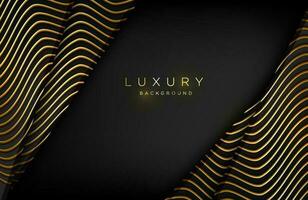 black and gold abstract geometric background with gold line contour vector