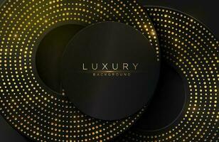 Luxury elegant background with shiny gold circle element and dots particle on dark black metal surface vector