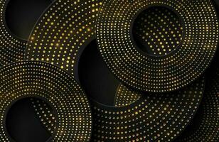 Luxury elegant background with shiny gold circle element and dots particle on dark black metal surface vector