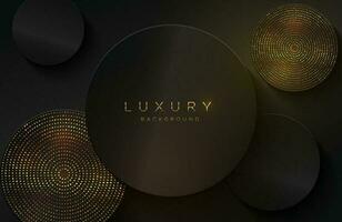 Modern layered background in gold and luxury style with circle shape composition Minimalist black and gold design with dotted pattern element vector