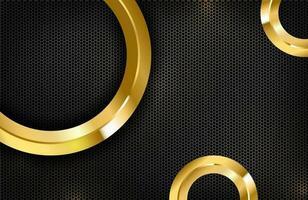 Luxury elegant background with shiny gold circle element on dark black carbon surface vector