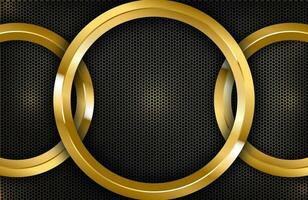 Luxury elegant background with shiny gold circle element on dark black carbon surface