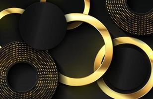 Luxury elegant background with shiny gold circle element and dots particle on dark black metal surface vector