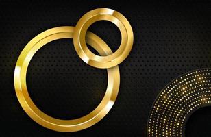 Luxury elegant background with shiny gold circle element on dark black carbon surface vector