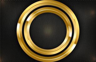 Luxury elegant background with shiny gold circle element on dark black carbon surface vector