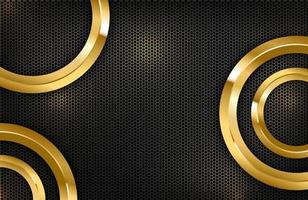 Luxury elegant background with shiny gold circle element on dark black carbon surface vector