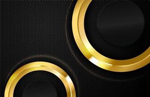 Luxury elegant background with shiny gold circle element on dark black carbon surface vector