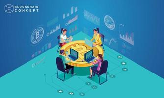 Concept of Block chain technology data analysis for investors marketing solutions or financial performance crypto currency statistics concept illustration modern flat design isometric vector