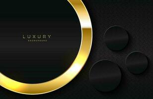 Realistic 3d background with shiny gold circle shape Vector golden circle shape on black surface Graphic design element