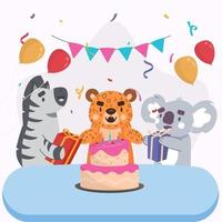 leopardo está teniendo un feliz cumpleaños y sus amigos vector