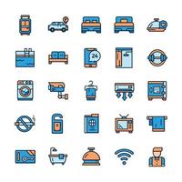 Set of Hotel icons with outline color style. vector