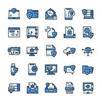 Set of Cyber Security icons with outline color style. vector