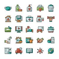 Set of Quarantine icons with outline color style. vector