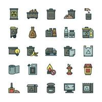 Set of Waste icons with outline color style. vector