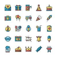 Set of Party icons with outline color style. vector