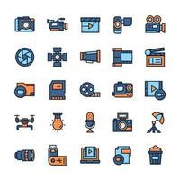 conjunto de iconos de videografía con estilo de color de contorno. vector