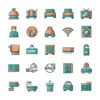 Set of Hotel icons with outline color style. vector