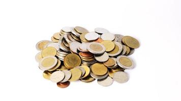 Coins stack money with close up on white background photo