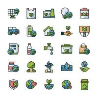 Set of Eco Green icons with outline color style. vector