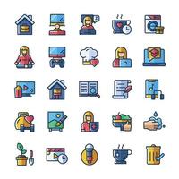 Set of Stay at home icons with outline color style. vector