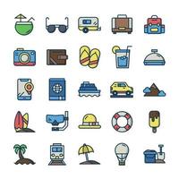 Set of Vacation icons with outline color style. vector