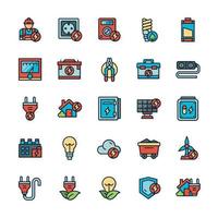 Set of Electricity icons with outline color style. vector