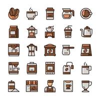 Set of Coffee icons with outline color style. vector