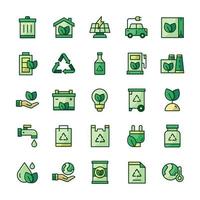 Set of Ecology icons with outline color style. vector