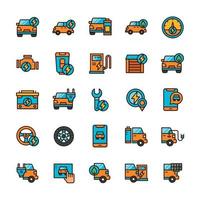 Set of Electric Car icons with outline color style. vector