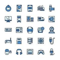 Set of Computer and Hardware icons with outline color style. vector