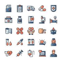 Set of Medical icons with outline color style. vector