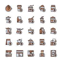 Set of Coffee icons with outline color style. vector