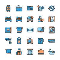 Set of Hotel icons with outline color style. vector