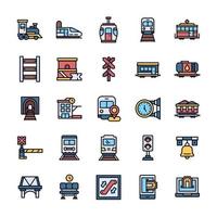 Set of Railway icons with outline color style. vector