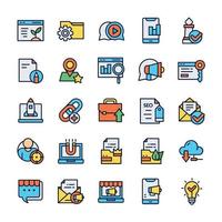 Set of SEO icons with outline color style. vector