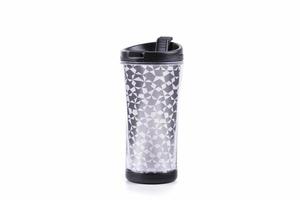 plastic tumbler glasses or thermos travel cup  isolated on white background photo