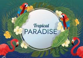 tropical fruits and birds and sunset beach vibe vector