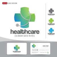 Diseño de logotipo, salud médica u hospital y plantilla de tarjeta de visita, patrón limpio y moderno. vector